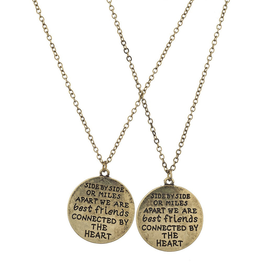 Burnish Gold Side by Side Best Friends BFF Charm Necklace (2PCS) - Happyboca