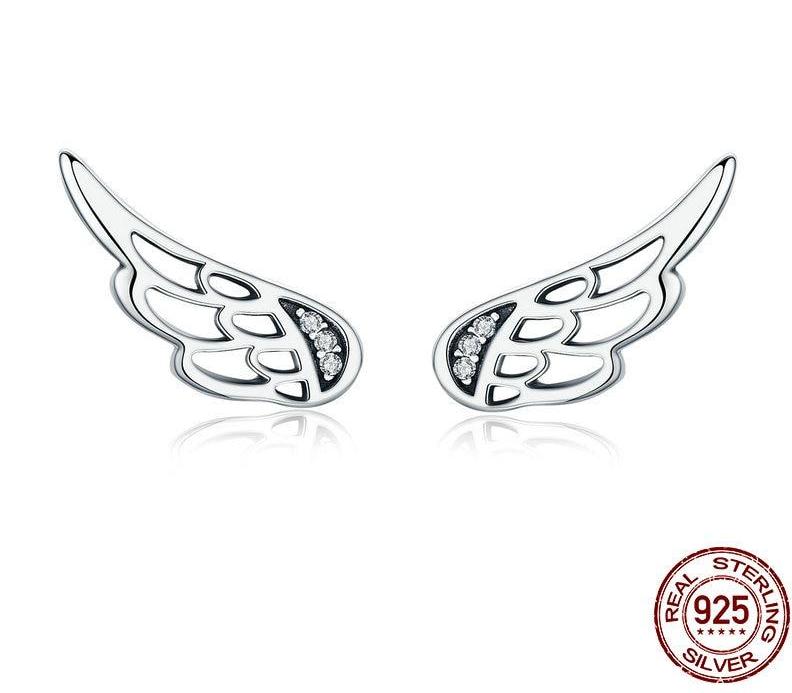 925 Sterling Silver Feather Fairy Wings Stud Earrings