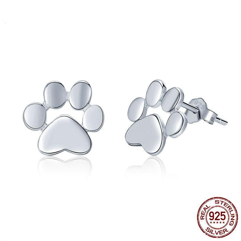 925 Sterling Silver Animal Dog Cat Footprints Stud Earrings - Happyboca