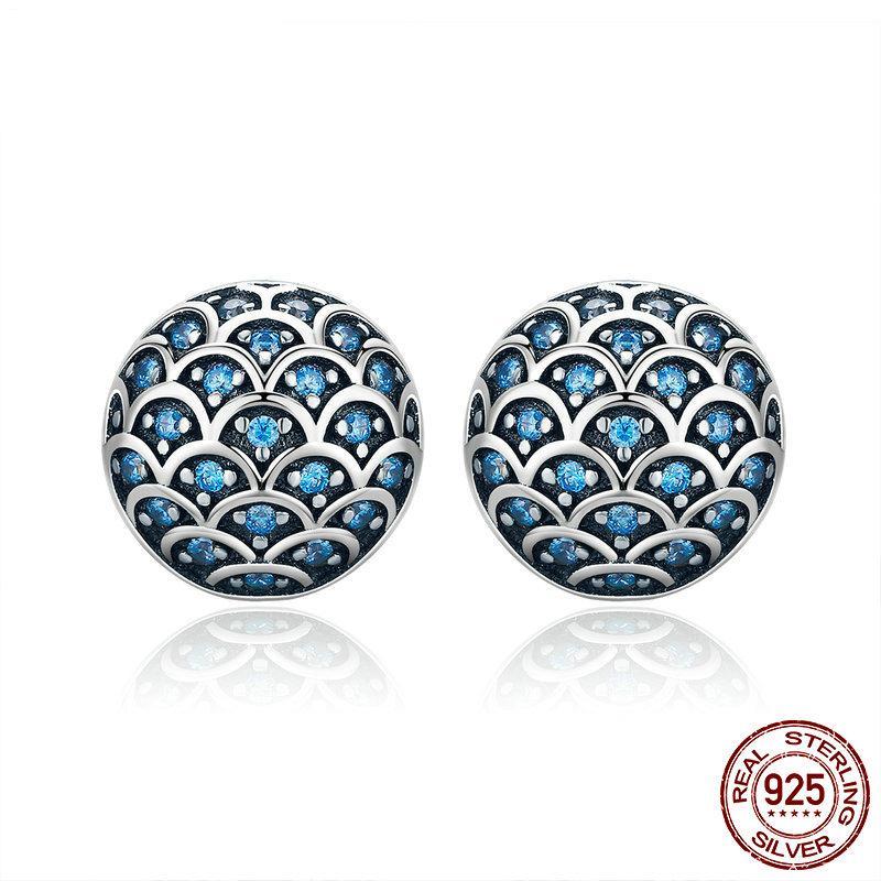 925 Sterling Silver Legend Of The Sea Clear Small Stud Earrings - Happyboca